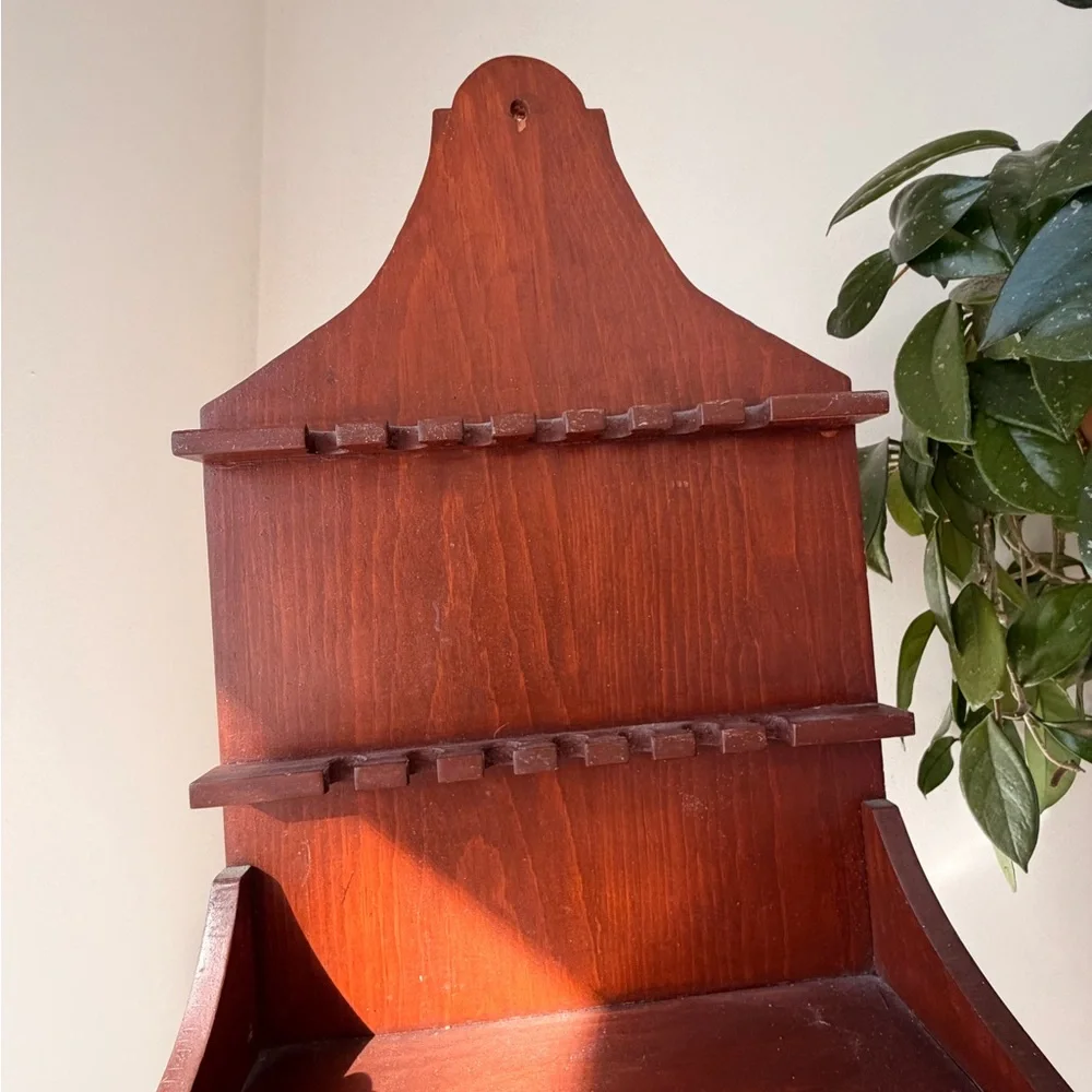 Vintage Wooden Wall Shelf with Drawer - Rich Mahogany Tone